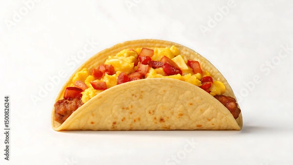 Fototapeta Breakfast Burrito Tacos Breakfast burrito with scrambled egg and diced tomato inside soft tortilla taco shell