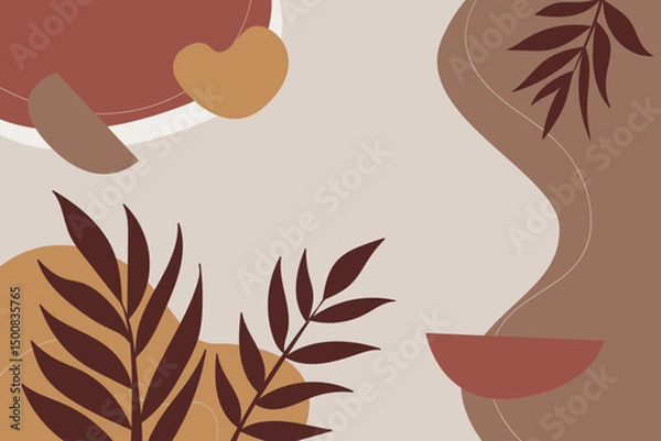 Fototapeta Abstract brown Earth Tones with Leaf Motifs and Organic Shapes horizontal background