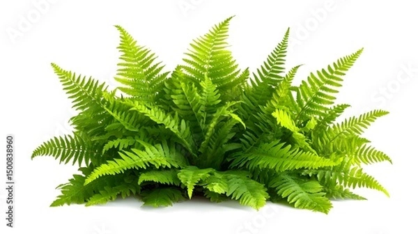 Fototapeta Lush cluster of vibrant green ferns, isolated on a white background, exhibiting delicate fronds and a full, healthy appearance