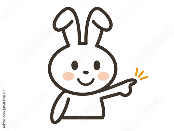 Fototapeta 指をさすかわいい白うさぎの上半身イラスト