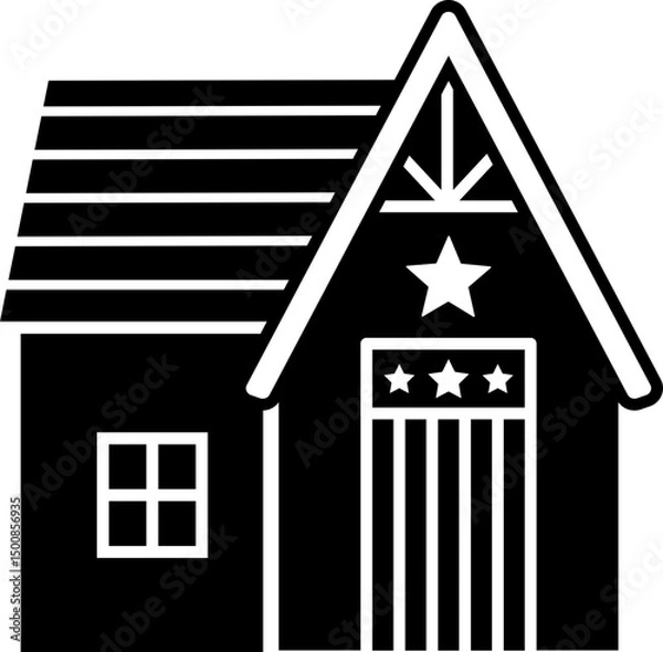 Obraz Patriotic House for the Fourth of July. 
USA House Residence SVG.
House decorated 4th of july vector silhouette.
Good for DIY,craft, greeting card,poster, banner, leaflet.
Transparent background. 