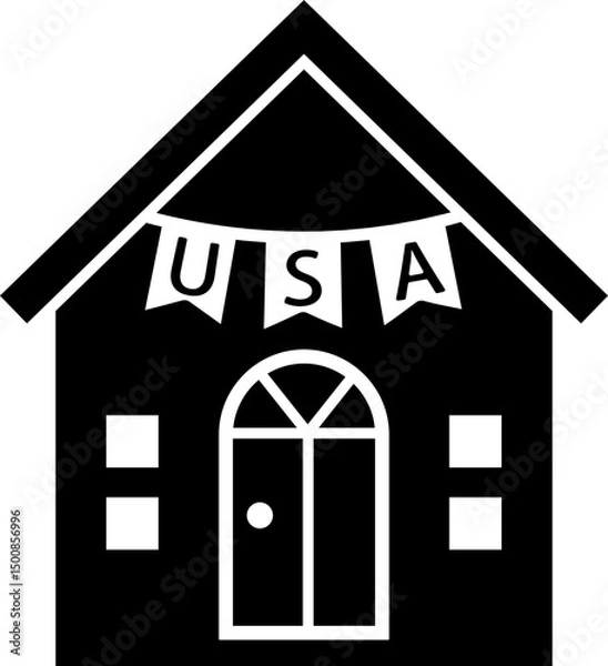 Obraz Patriotic House for the Fourth of July. 
USA House Residence SVG.
House decorated 4th of july vector silhouette.
Good for DIY,craft, greeting card,poster, banner, leaflet.
Transparent background. 