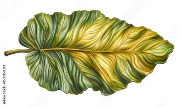 Fototapeta Tropical leaf, vibrant colors, isolated, white background, nature design