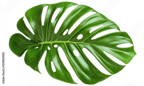 Fototapeta Tropical leaf, isolated, white background, vibrant green, nature design