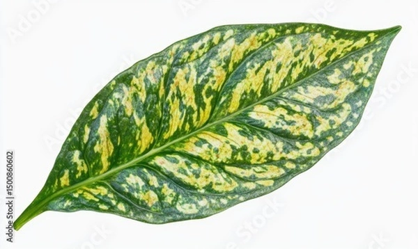 Fototapeta Variegated leaf, isolated, studio shot, white background, botanical illustration