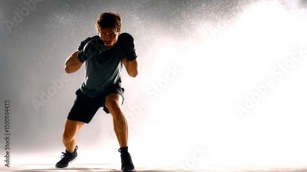Fototapeta Male Fighter Mid-Pivot Evade in Slow Motion