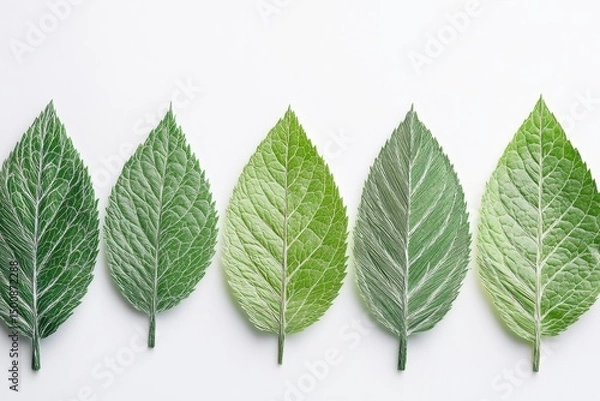Fototapeta Paper Leaf. Tropical Green Leaves on White Background, Nature Art Concept