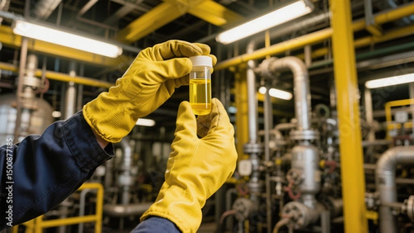 Fototapeta Analyzing a Yellow Fluid Sample in an Industrial Laboratory