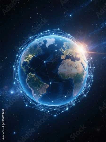 Fototapeta Global Network Surrounding Earth in Space
