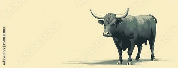 Fototapeta Powerful bull, field background, strength