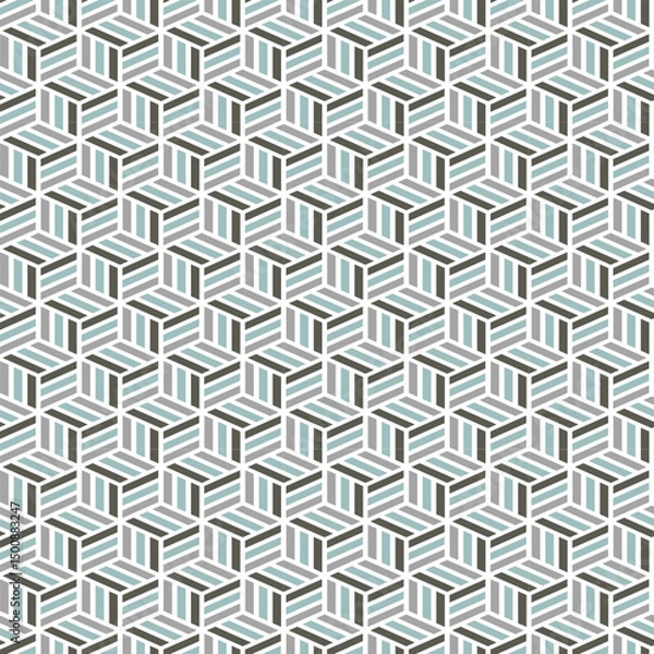 Fototapeta Interlocking Geometric Cube Grid Pattern in Cool Blue and Gray – Seamless Vector