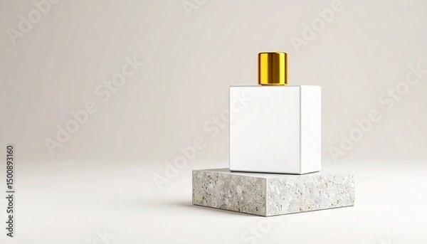 Fototapeta Perfume advertisement, luxury and minimalism: Fragrance with textured stone base, serene minimal background.