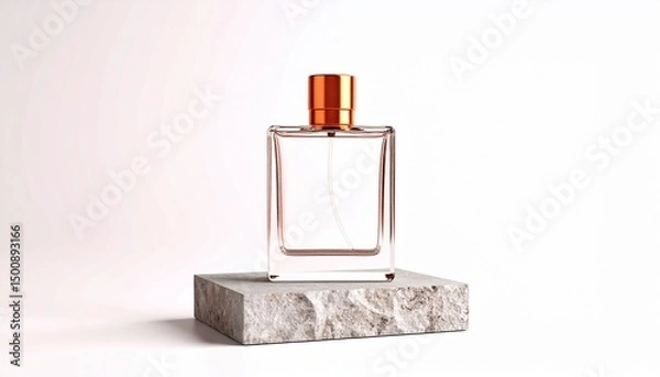 Fototapeta Perfume advertisement, luxury and minimalism: Fragrance with textured stone base, serene minimal background.