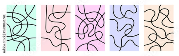 Fototapeta Abstract set vertical backgrounds with dynamic linear waves. Trendy vector illustration in style retro 70s, 80s. Pastel colors