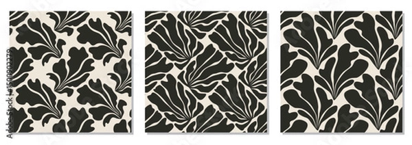 Obraz Set of trendy minimalist seamless botanical pattern with abstract creative hand drawn composition