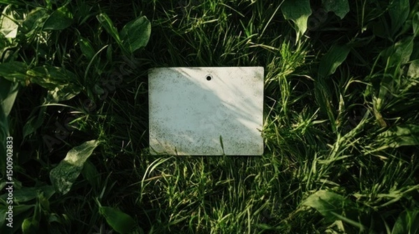 Obraz white recycle sign on green grassy background