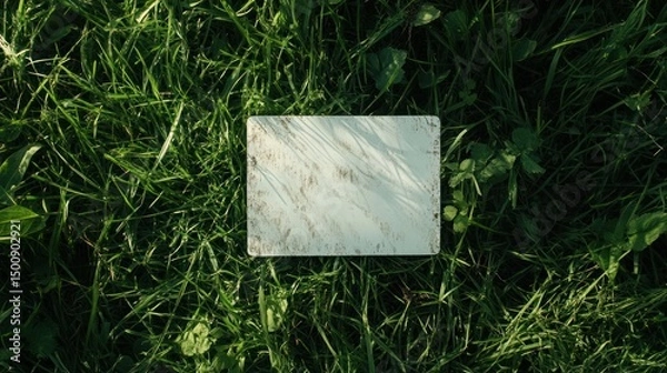 Obraz white recycle sign on green grassy background