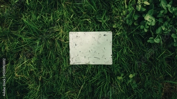 Obraz white recycle sign on green grassy background