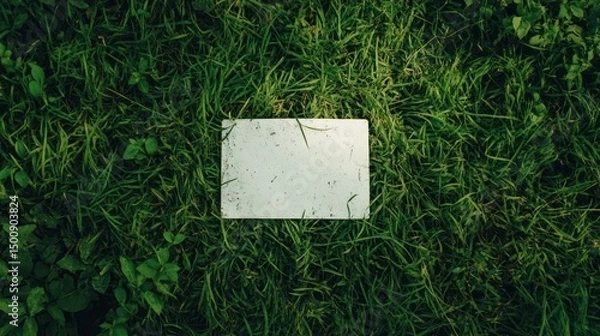 Obraz white recycle sign on green grassy background