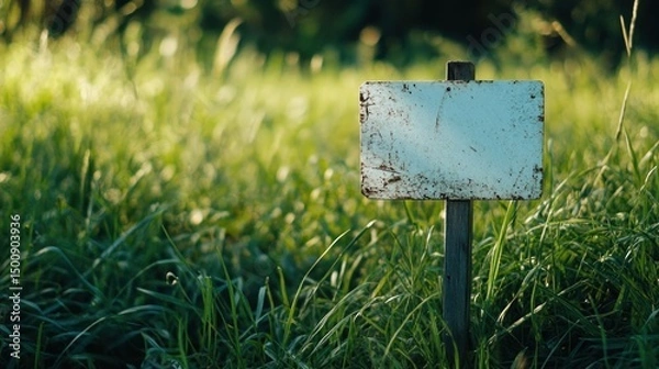Obraz white recycle sign on green grassy background