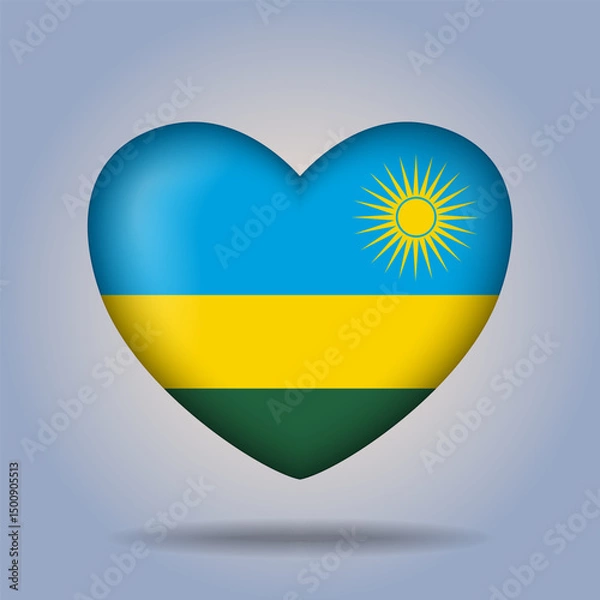 Fototapeta Rwanda flag heart button Isolated on color gradient background. Exclusive banner flag