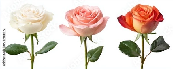 Obraz Blooming roses isolated on white background