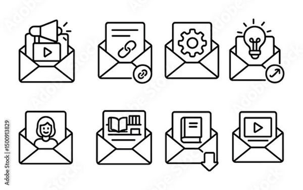 Fototapeta Email marketing icons with multimedia content and creative solutions