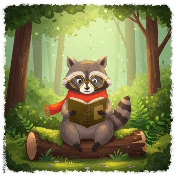 Obraz Raccoon reading in a forest