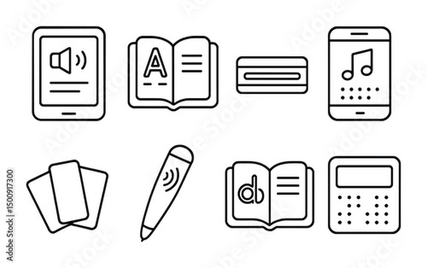 Fototapeta Educational technology icons for learning apps and tools design