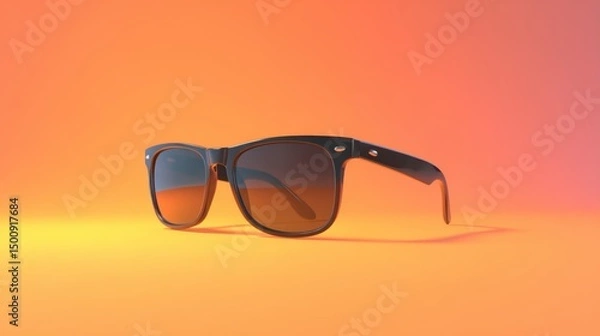 Obraz Classic wayfarer sunglasses resting on warm gradient surface
