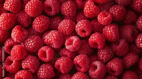 Obraz Many fresh ripe raspberries background macro, top view