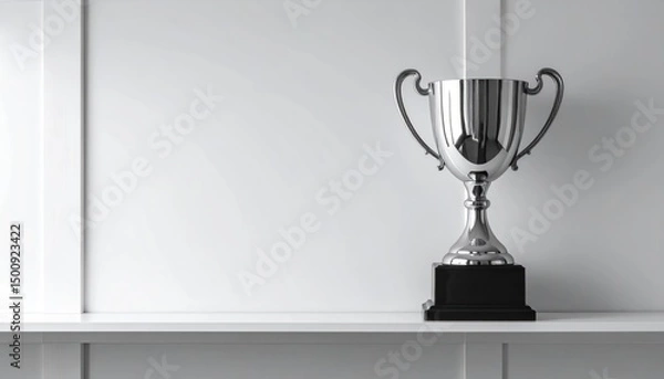 Obraz Chrome trophy on a shelf against a white wall, simple, elegant