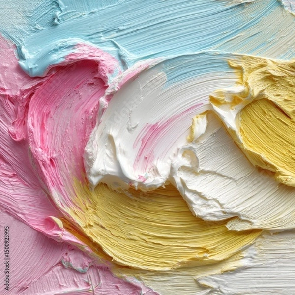 Fototapeta Thick, textured paint in pastel colors, swirled together, creating depth and visual interest