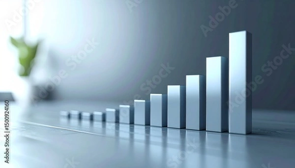 Obraz Silver bar graph rising on table, suggesting growth, success, and advancement