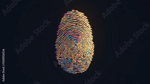 Fototapeta Ornate fingerprint detail rendered in gold and blue lines against dark backdrop
