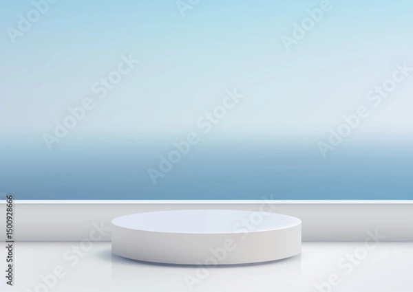 Fototapeta minimalist product display white cylindrical podium on gradient blue sky mockup showcase modern clean aesthetic