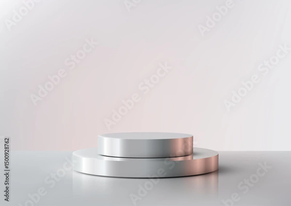 Fototapeta minimalist stainless steel podium display stand modern round tiered luxury showcase product reflective elegant sleek