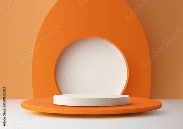 Fototapeta orange podium mockup with white platform minimalist showcase modern product display vibrant backdrop