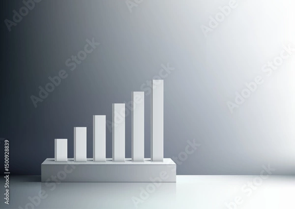 Fototapeta modern minimalist 3d bar graph showing upward trend on white platform grey gradient business growth