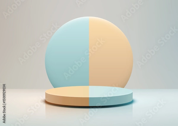Fototapeta minimalist 3d scene with yellow blue circular backdrop round podium modern product display mockup