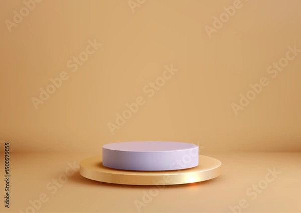 Fototapeta minimalist 3d luxury podium mockup on gold base, elegant product display showcase isolated on soft brown background