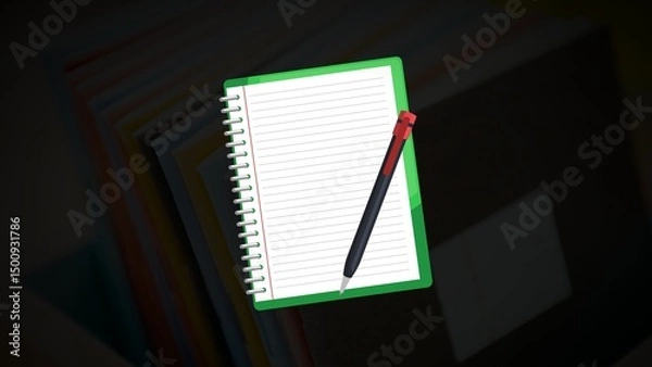 Obraz notebook and pen on black background