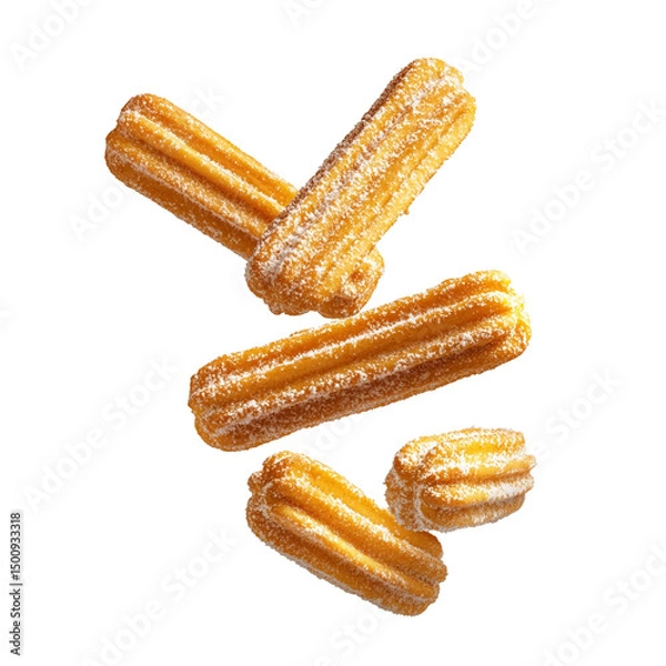 Fototapeta Sweets churros flying isolated on white background. Churros falling isolated.