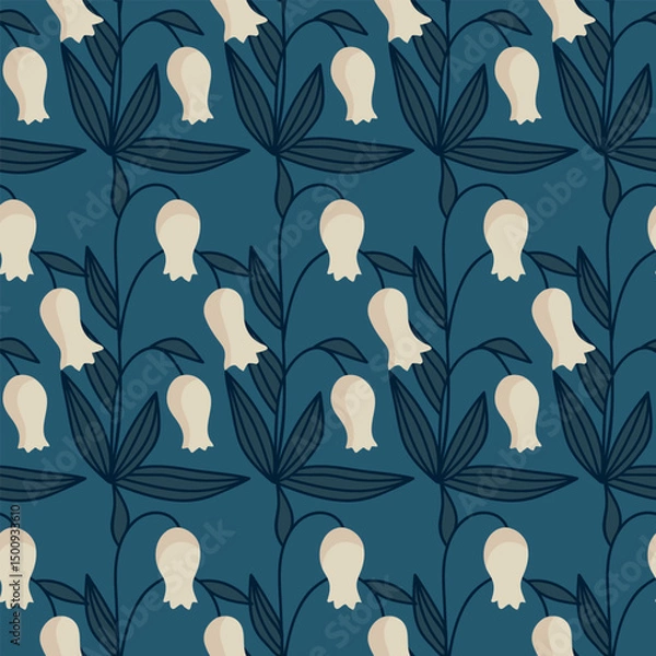 Fototapeta Dark seamless pattern with cute flowers. Print for textile, wallpaper, covers, surface. Retro stylization. For fashion fabric.