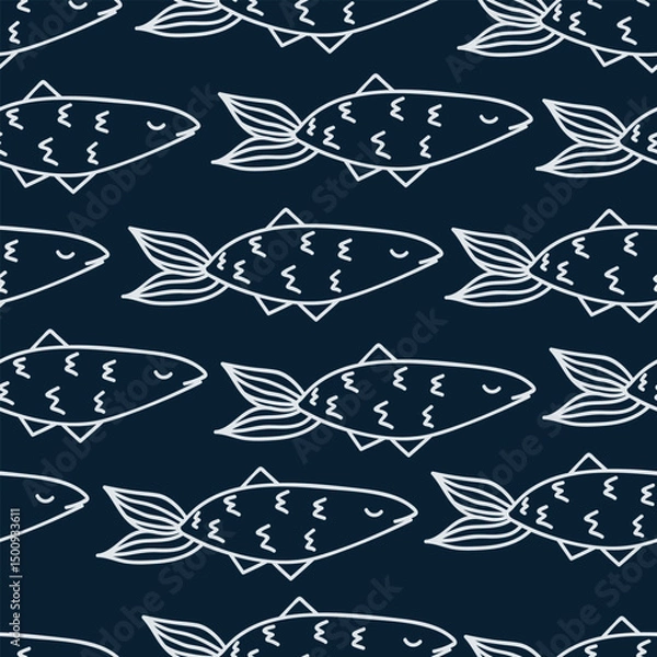 Fototapeta Seamless pattern with shoals of fish. Print for textile, covers, surface. For fashion fabric. Sea life pattern