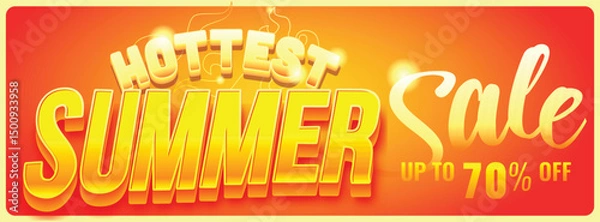 Fototapeta 3d hottest summer sale in red hot and shinny text clean modern concept. summer sale banner template vector illustration