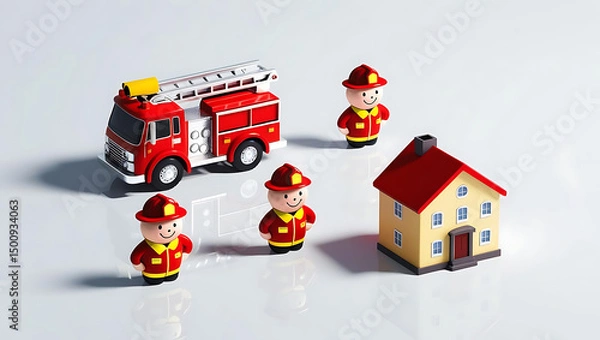 Fototapeta Playful Firefighter Set: Great for community outreach and safety education, featuring a cheerful and approachable design.