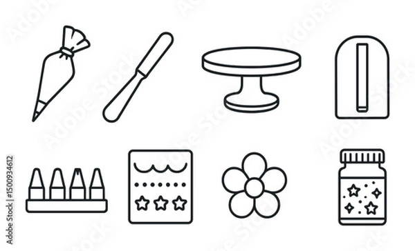 Fototapeta Baking tools and decorations icons for cake decorating projects