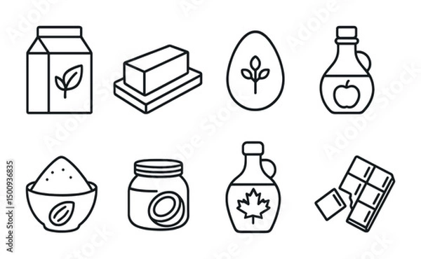 Fototapeta Set of vegan ingredient icons for cooking and baking essentials
