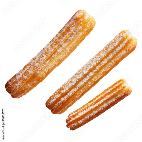 Fototapeta Sweets churros flying isolated on white background. Churros falling isolated.